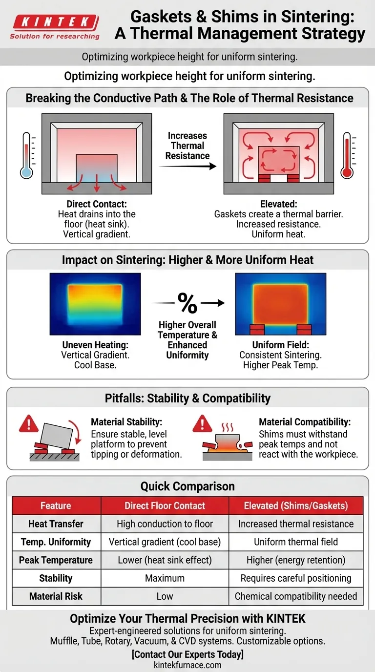 How does the use of gaskets or shims to adjust workpiece height affect the sintering process in a muffle furnace? Visual Guide