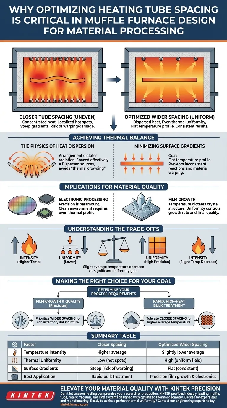 Warum ist der Abstand der Heizrohre beim Design von Muffelöfen entscheidend? Beherrschen Sie die thermische Gleichmäßigkeit für überlegene Prozesse Visuelle Anleitung
