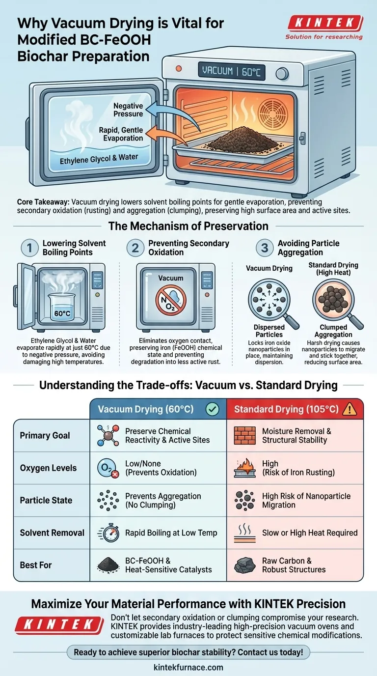为什么真空干燥箱用于 BC-FeOOH 生物炭？保护反应活性并防止颗粒聚集 图解指南