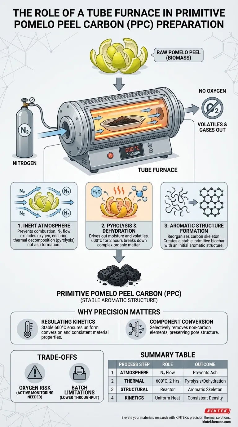 管式炉在制备原始柚子皮碳（PPC）中扮演什么角色？精密热解大师 图解指南