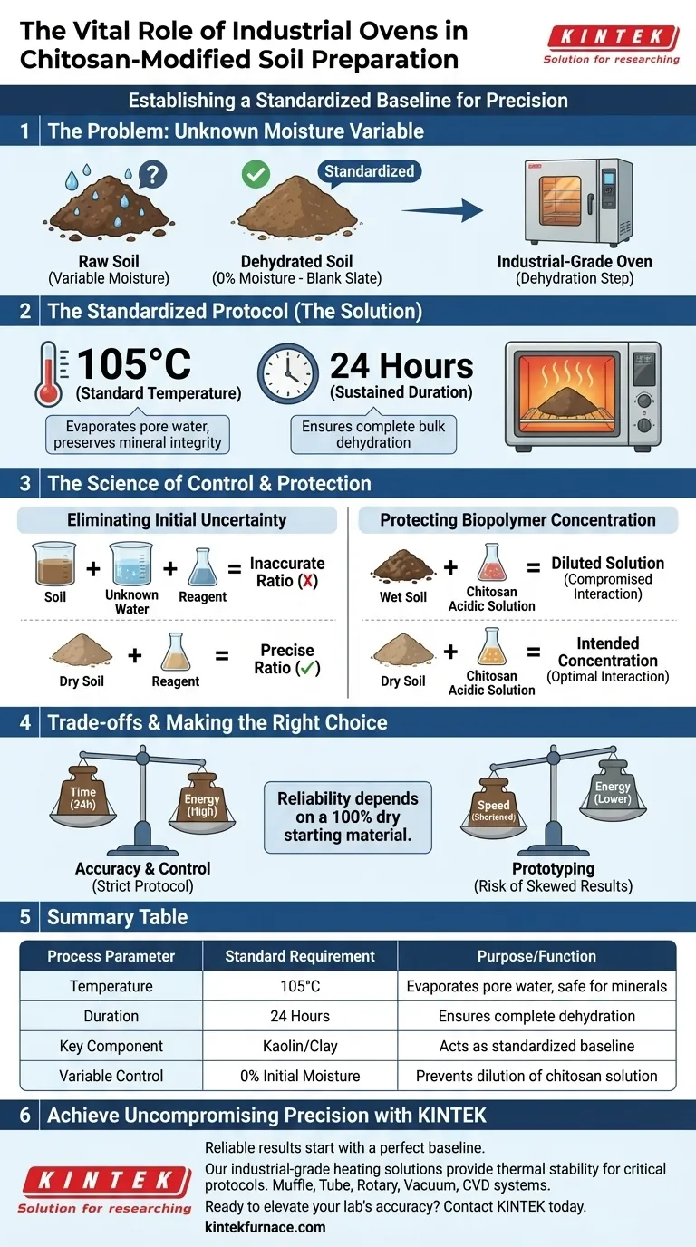 ¿Cuál es el papel principal de un horno de grado industrial en la preparación de muestras de suelo modificadas con quitosano? Guía Visual