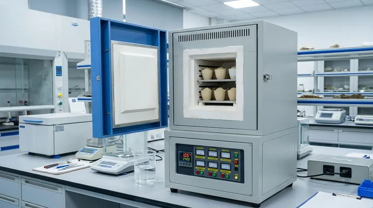 Qual é o papel principal de um forno de grau industrial na preparação de amostras de solo modificadas com quitosana?