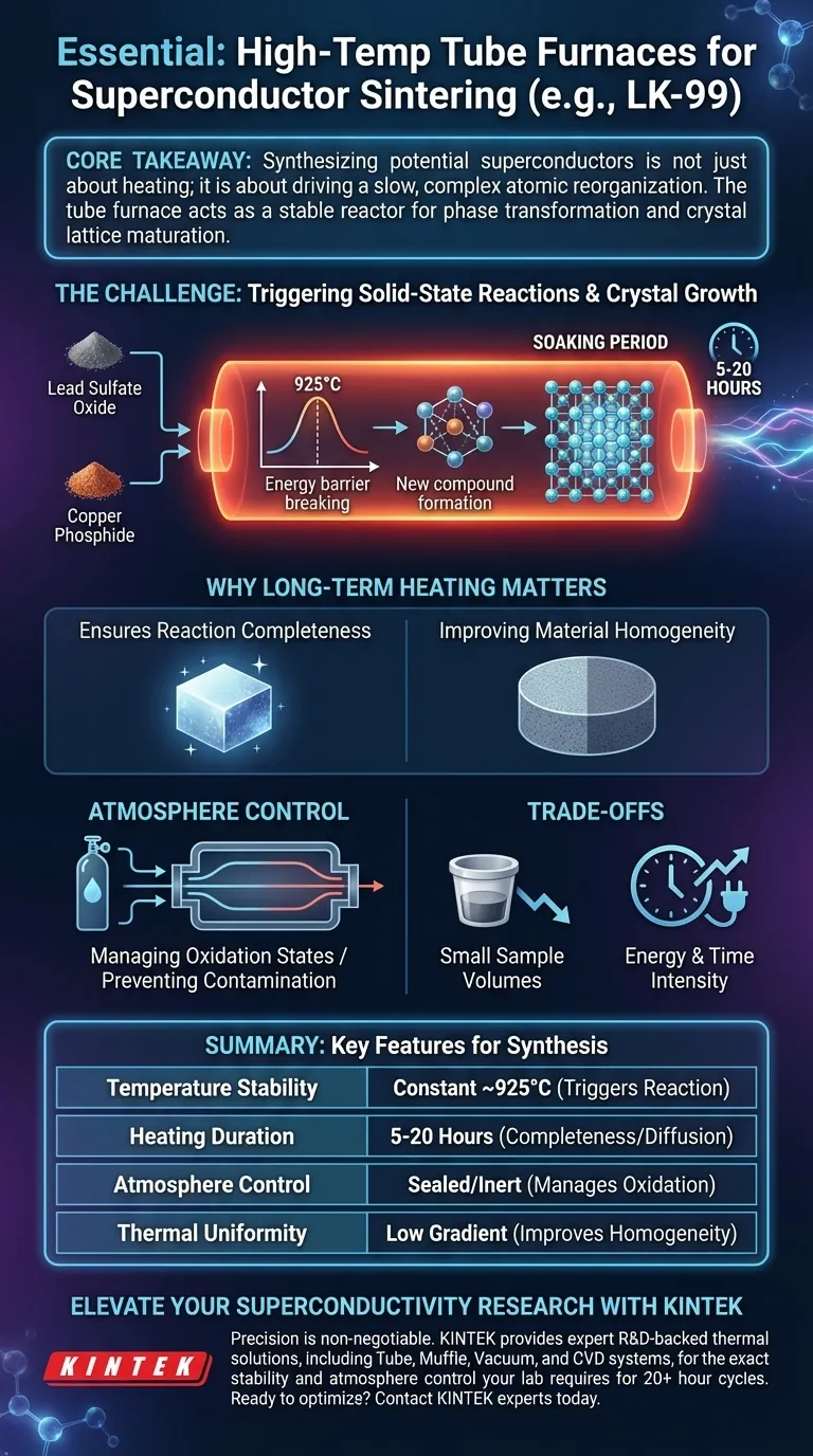 Pourquoi un four tubulaire haute température est-il requis pour le frittage du LK-99 ? Atteindre une transformation de phase supraconductrice précise Guide Visuel