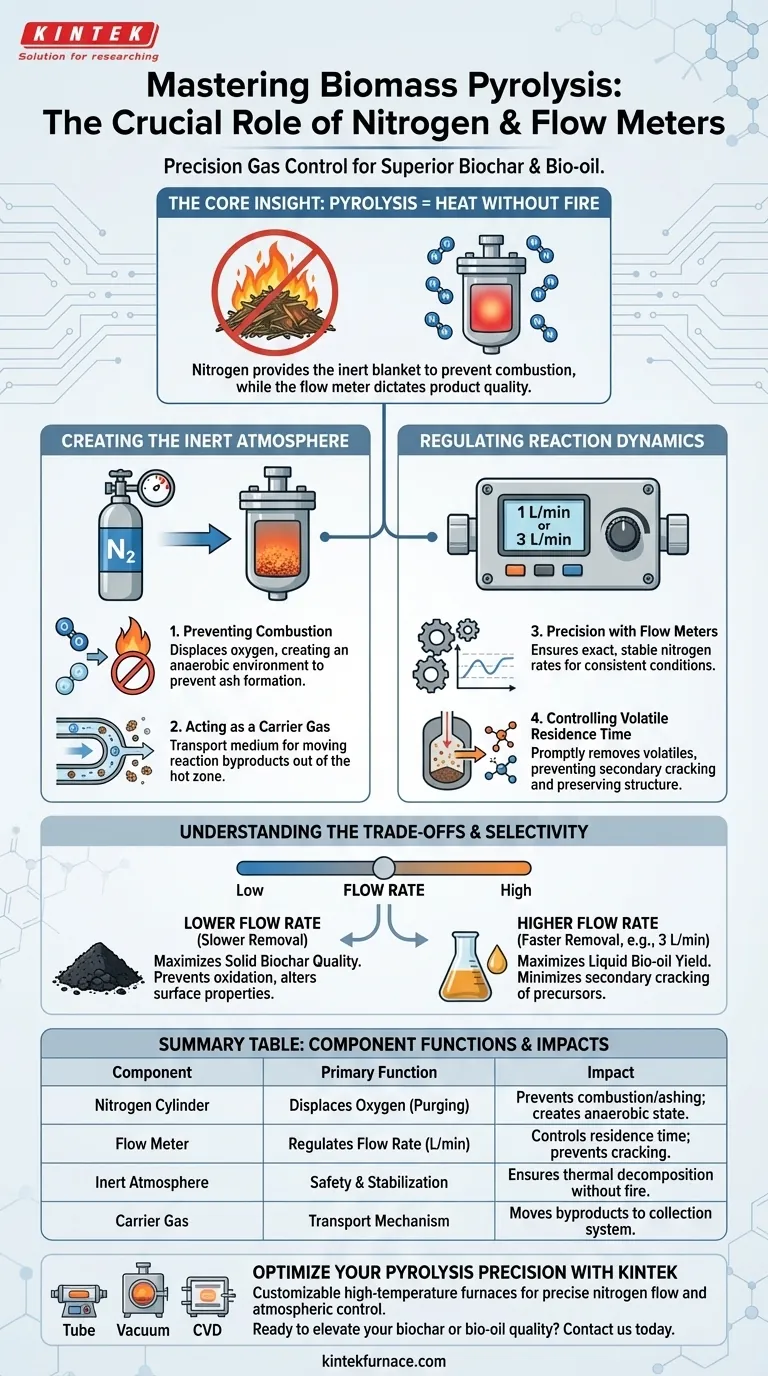 生物质热解过程中为什么需要氮气瓶和流量计？控制气氛以获得最高产量 图解指南