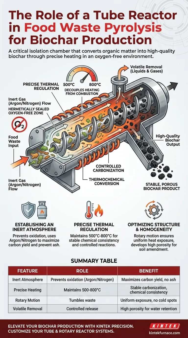 Qual o Papel de um Reator Tubular na Pirólise de Resíduos Alimentares? Controle da Carbonização para Biochar de Alta Qualidade Guia Visual