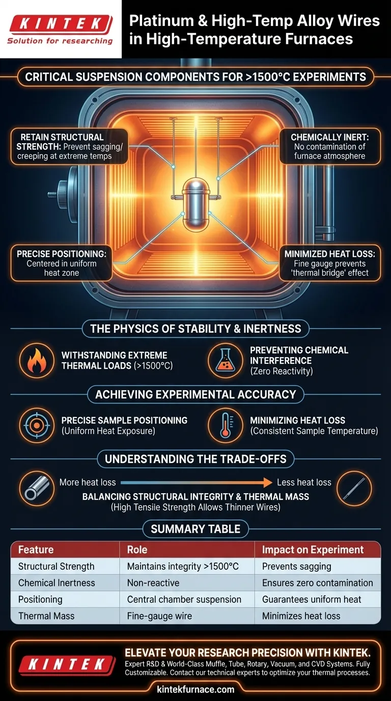 Che ruolo giocano i fili di platino o di leghe ad alta temperatura nella sospensione del campione? Ottenere precisione a 1500°C+ Guida Visiva