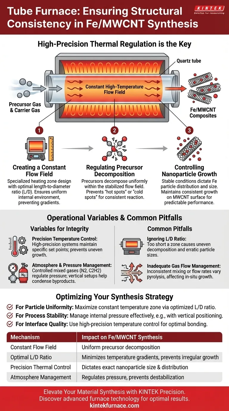 Como um Forno Tubular garante a consistência estrutural na síntese de Fe/MWCNT? Controle Especializado para Qualidade de Compósitos Guia Visual