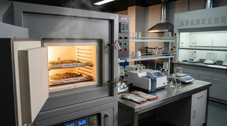Qual é o papel de um forno ventilado no pré-tratamento de secagem de rejeitos de urânio? Garanta Segurança e Fluxibilidade