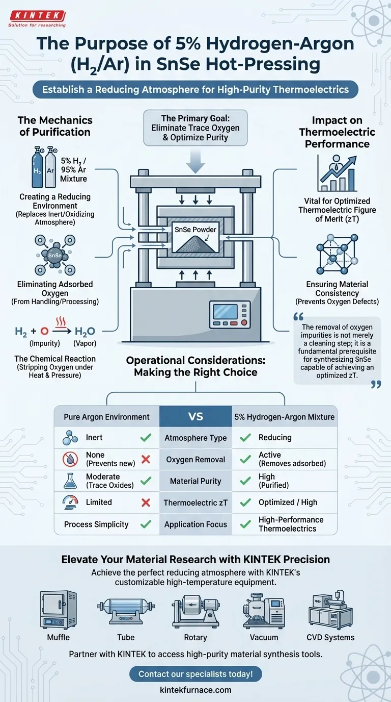 주석-셀레늄(SnSe)의 열간 압착에 수소-아르곤 혼합물을 사용하는 목적은 무엇인가요? 열전 zT 효율 향상 시각적 가이드