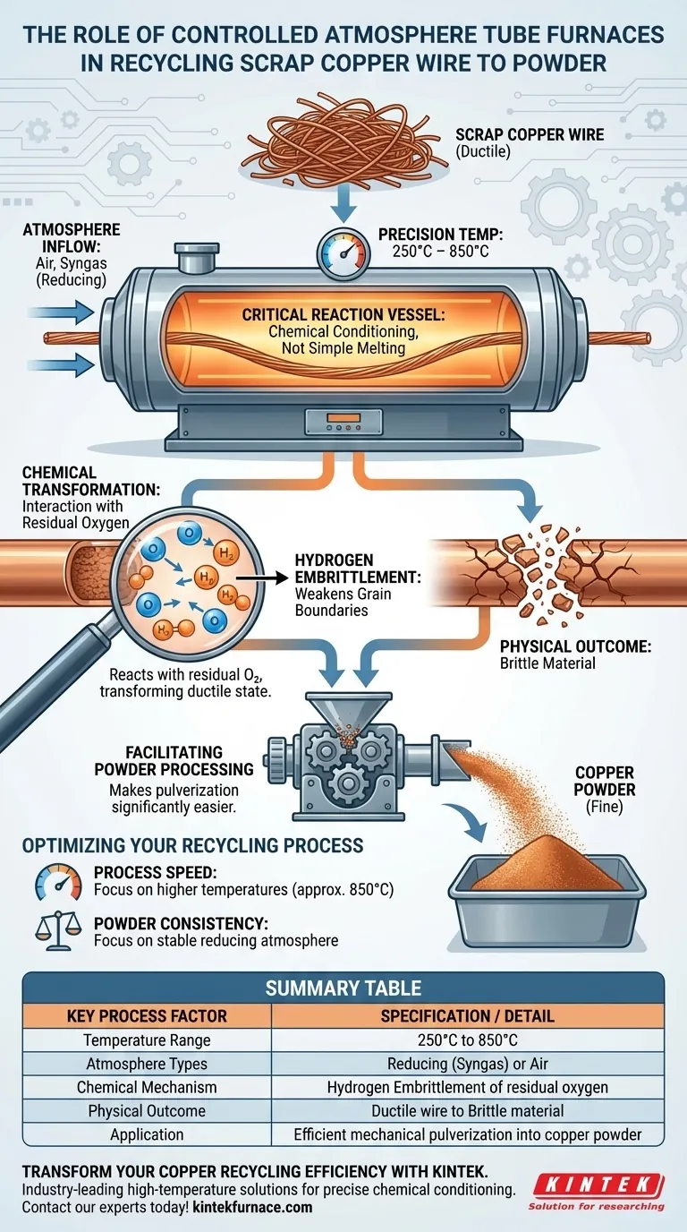 스크랩 구리선을 재활용하는 데 있어 제어 대기 튜브 퍼니스는 어떤 역할을 합니까? 정밀 분말 생산 시각적 가이드