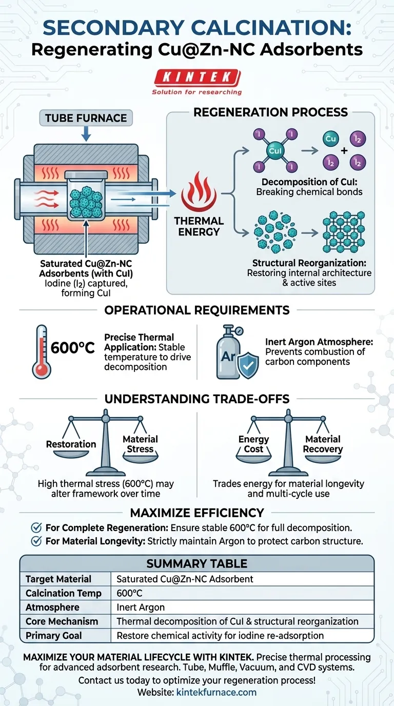 튜브 퍼니스에서의 2차 하소의 기능은 무엇인가요? Cu@Zn-NC 흡착제의 수명 연장 시각적 가이드