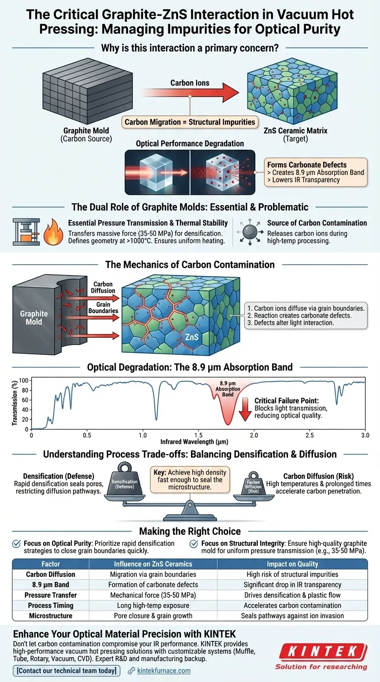 Почему взаимодействие графитовой формы критично для керамики ZnS? Защитите свою оптическую чистоту при вакуумном горячем прессовании Визуальное руководство