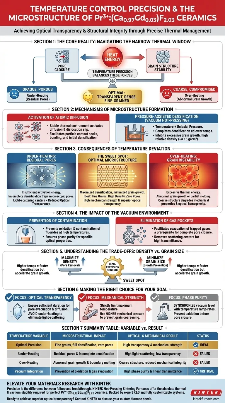 Como a precisão da temperatura em fornos de prensagem a quente afeta a microestrutura cerâmica de Pr3+:(Ca0.97Gd0.03)F2.03? Guia Visual
