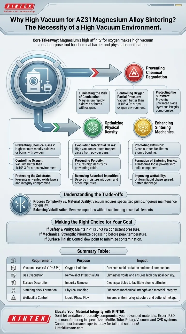 Quelle est la nécessité de maintenir un environnement de vide poussé lors du frittage de l'AZ31 ? Prévenir l'oxydation et la porosité Guide Visuel