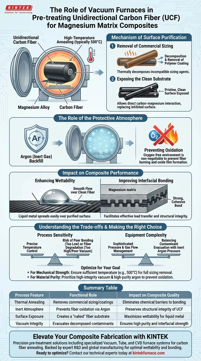 ¿Qué papel juega un horno de vacío en el pretratamiento de UCF para compuestos de matriz de magnesio? Mejora la calidad de la unión Guía Visual