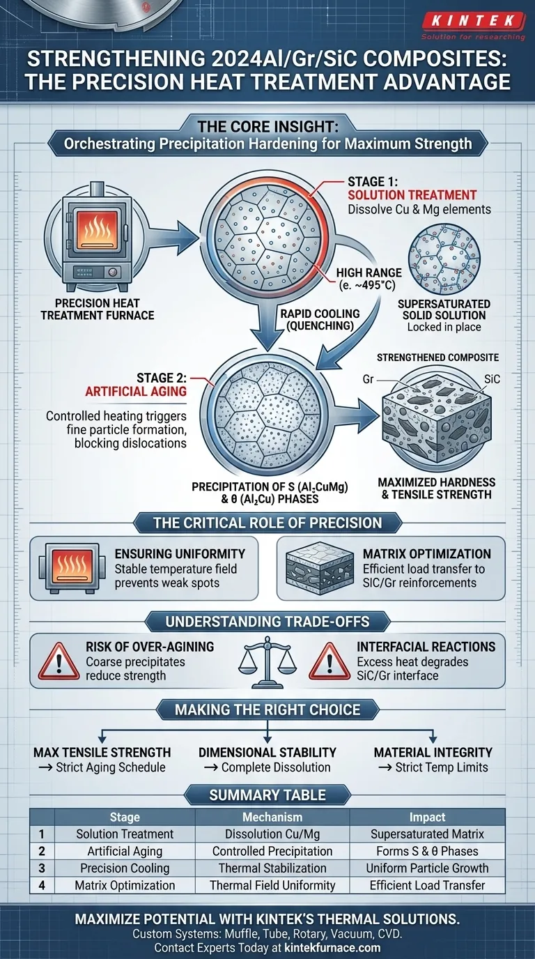 Como um forno de tratamento térmico de precisão fortalece os compósitos 2024Al/Gr/SiC? Desbloqueie o Desempenho Avançado de Materiais Guia Visual