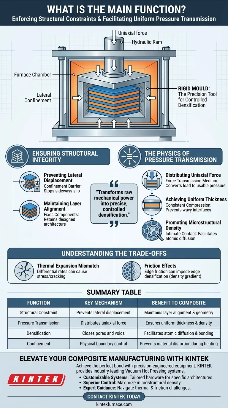 ¿Cuál es la función de un molde rígido en el prensado en caliente al vacío? Domina la precisión estructural en compuestos en capas Guía Visual