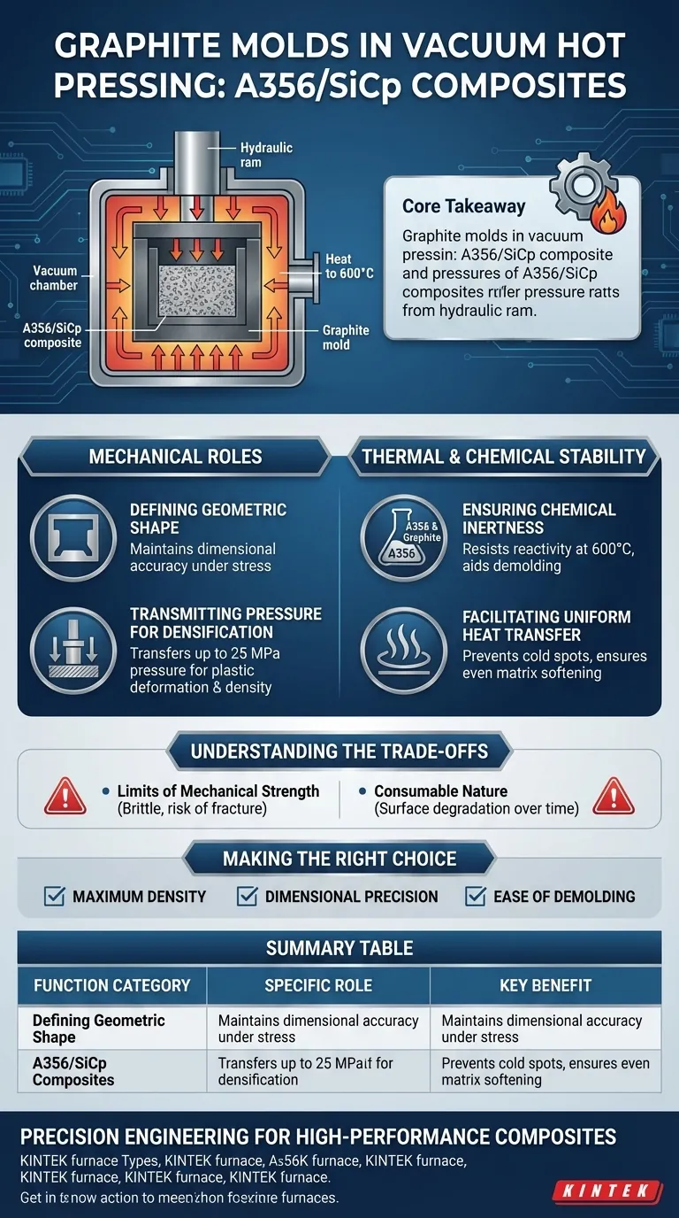 ما هي وظائف قوالب الجرافيت أثناء الضغط الساخن الفراغي لـ A356/SiCp؟ تحسين كثافة المواد الخاصة بك دليل مرئي