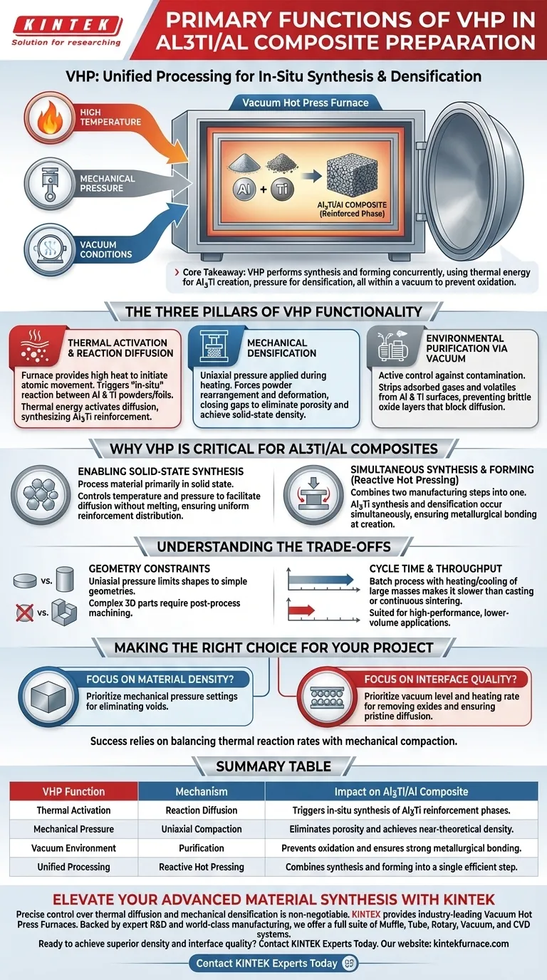 真空热压炉（VHP）的主要功能是什么？掌握原位 Al3Ti/Al 复合材料的合成 图解指南