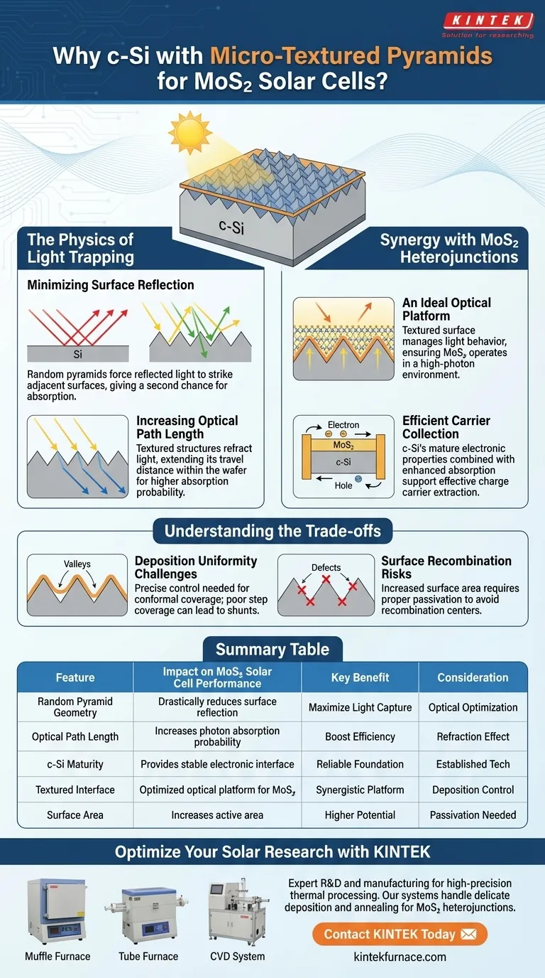 为什么选择具有金字塔结构的c-Si晶片用于MoS2太阳能电池？通过光捕获提高效率 图解指南