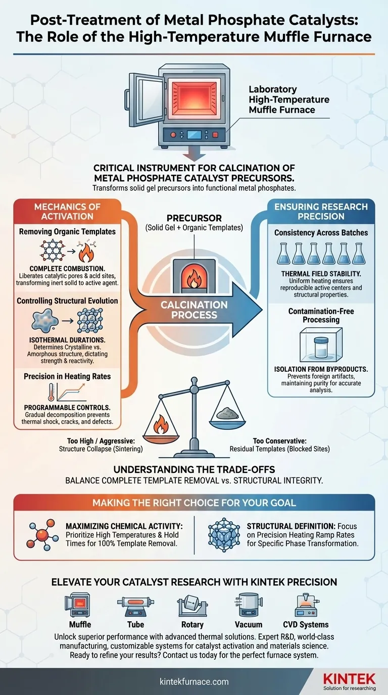 Qual é a importância de usar um forno mufla de alta temperatura de laboratório para catalisadores de fosfato metálico? Guia Visual