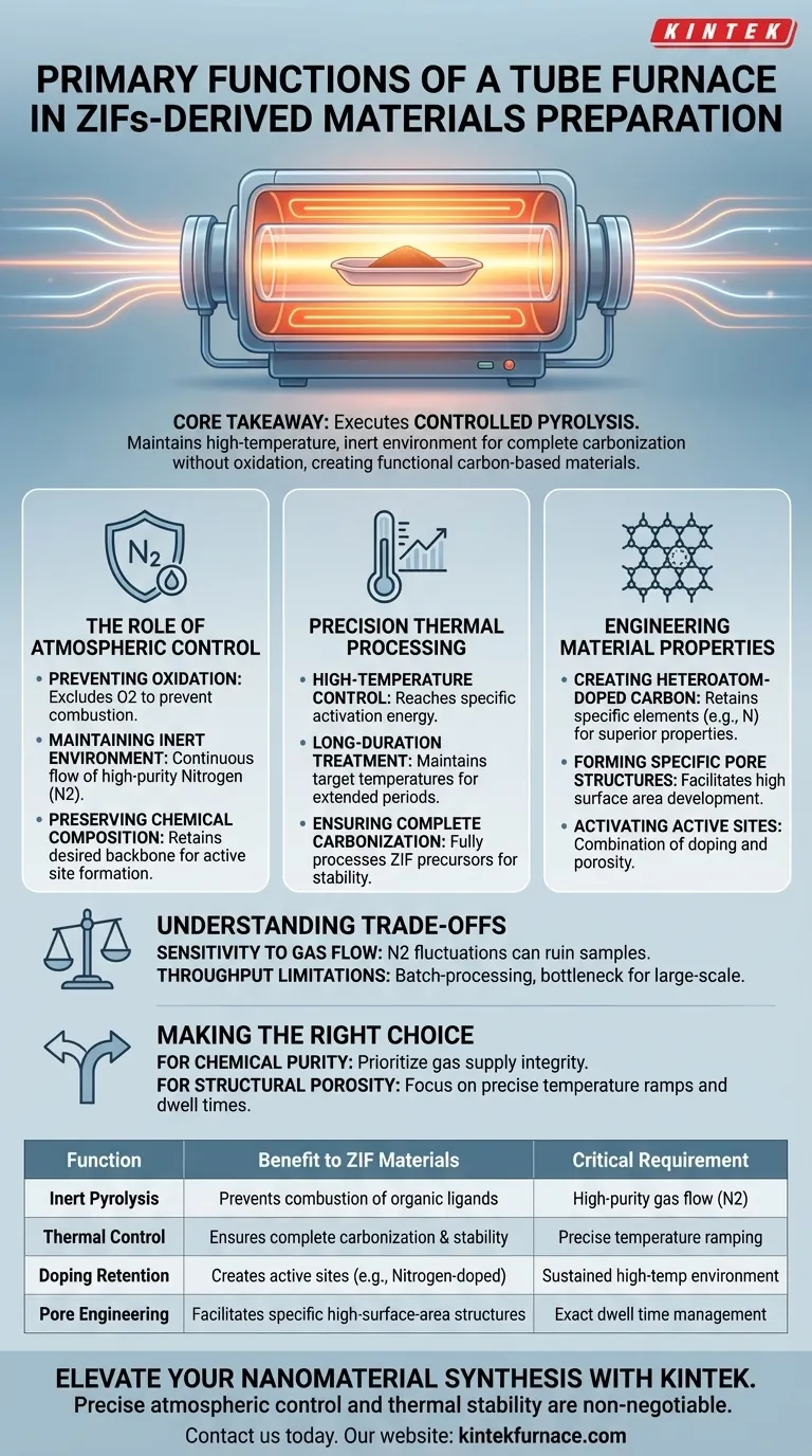 管式炉对于ZIF衍生材料的主要功能是什么？优化碳化与孔隙率 图解指南