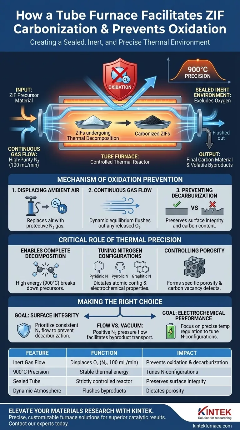 チューブ炉は、酸化を防ぎながらZIFの炭化をどのように促進しますか？専門家の洞察 ビジュアルガイド