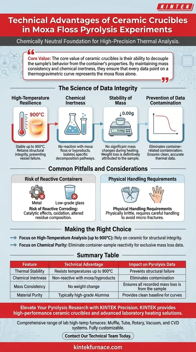 쑥솜 건조 열분해에 세라믹 도가니를 사용하는 기술적 이점은 무엇인가요? 정밀한 열 분석을 보장하세요. 시각적 가이드