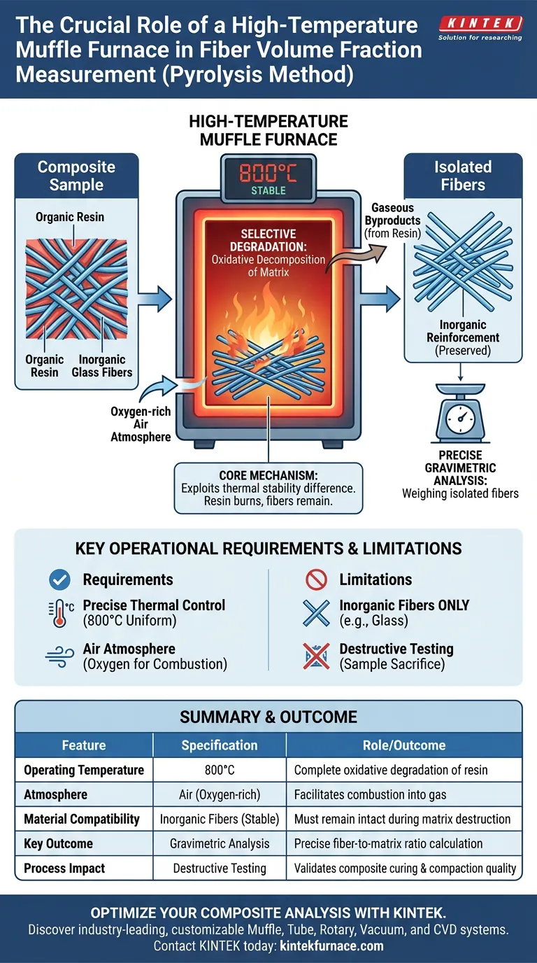 ¿Qué papel juega un horno mufla de alta temperatura en la medición de la fracción de volumen de fibra? Guía de Pirólisis de Precisión Guía Visual