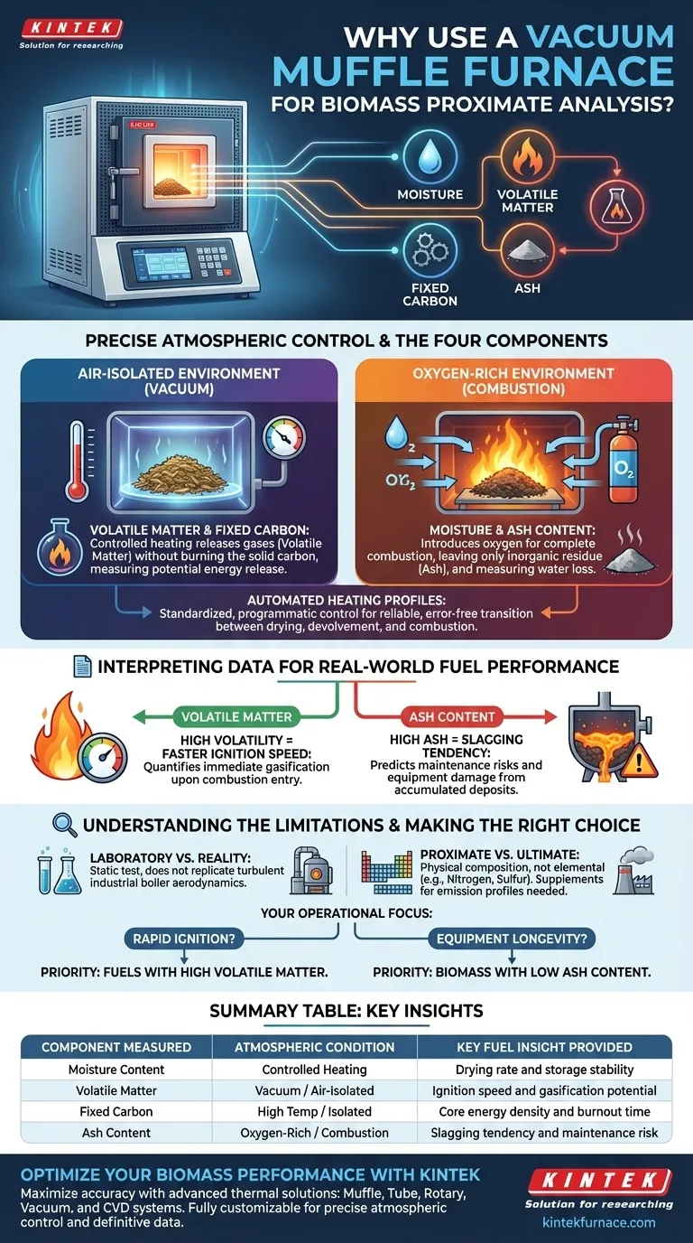 ¿Por qué se utiliza un horno mufla de vacío para realizar el análisis próximo? Evaluación precisa de biomasa y análisis de reactividad Guía Visual