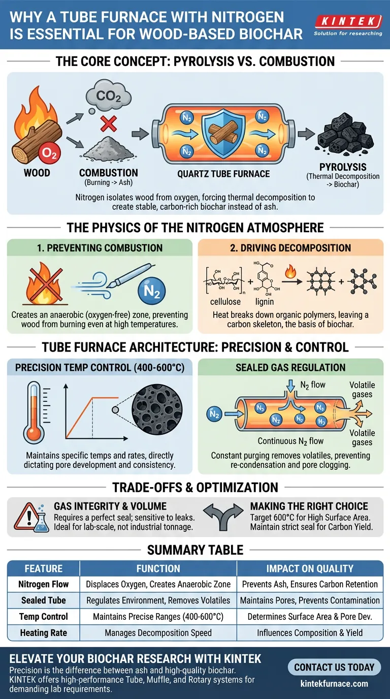 لماذا يعتبر فرن الأنبوب المزود ببيئة نيتروجين ضروريًا للفحم الحيوي؟ تحقيق تحكم دقيق في الانحلال الحراري دليل مرئي