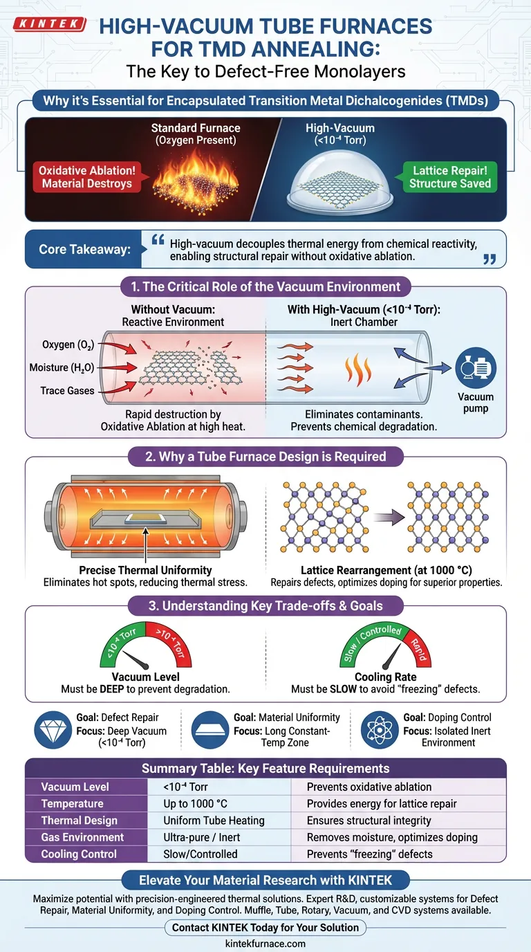 TMDアニーリングに高真空管状炉が必要なのはなぜですか？単層材料を酸化分解から保護する ビジュアルガイド