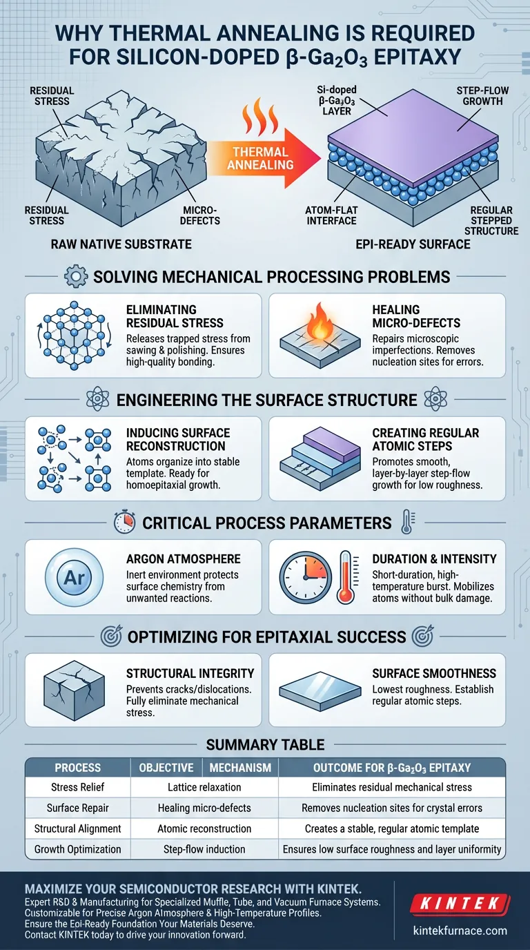 Warum ist die thermische Behandlung von nativen Substraten für β-Ga2O3 erforderlich? Optimieren Sie Ihre Grundlage für das epitaktische Wachstum Visuelle Anleitung