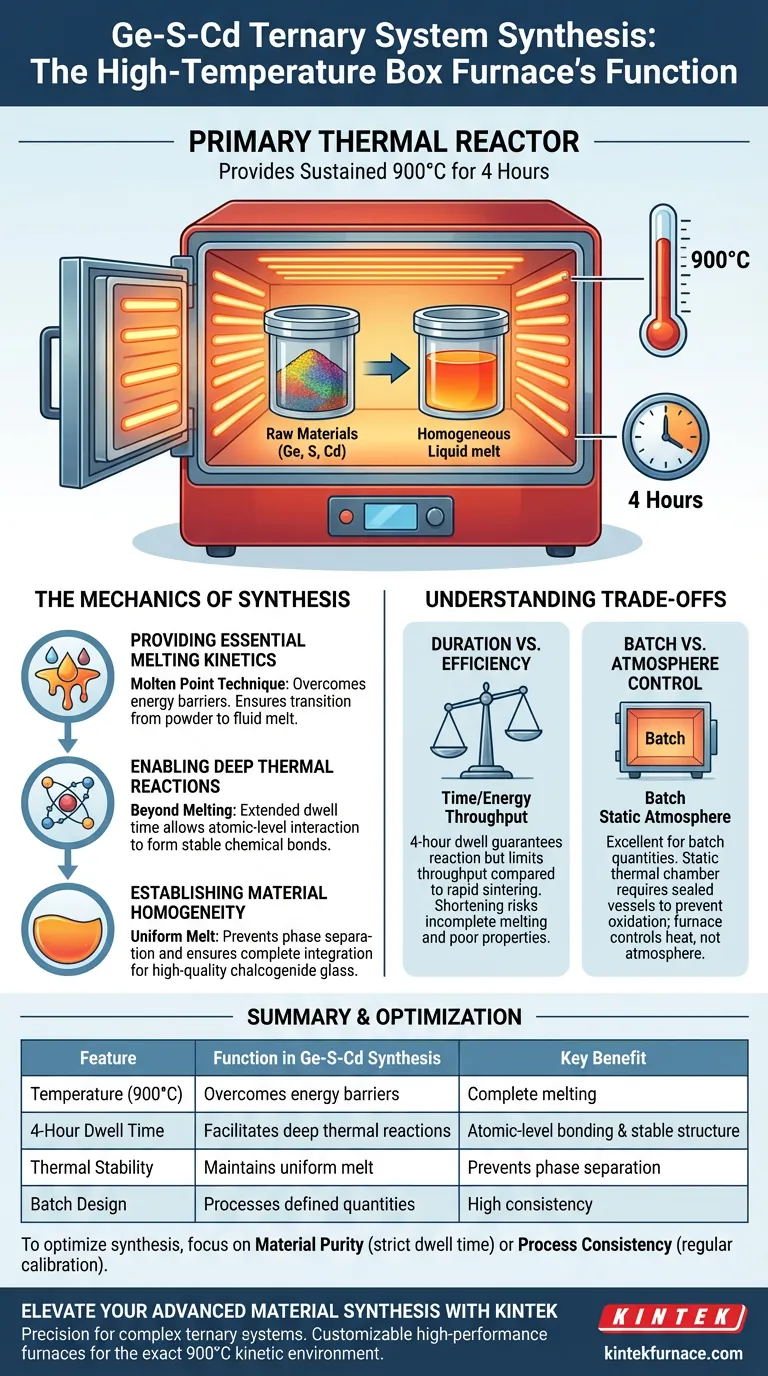 高温箱式炉在 Ge-S-Cd 合成中的作用是什么？掌握 900°C 的熔化动力学 图解指南