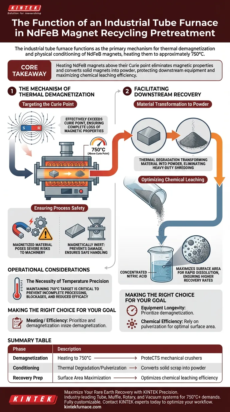 Какова функция промышленной трубчатой печи при переработке NdFeB? Разблокируйте эффективное извлечение редкоземельных элементов Визуальное руководство