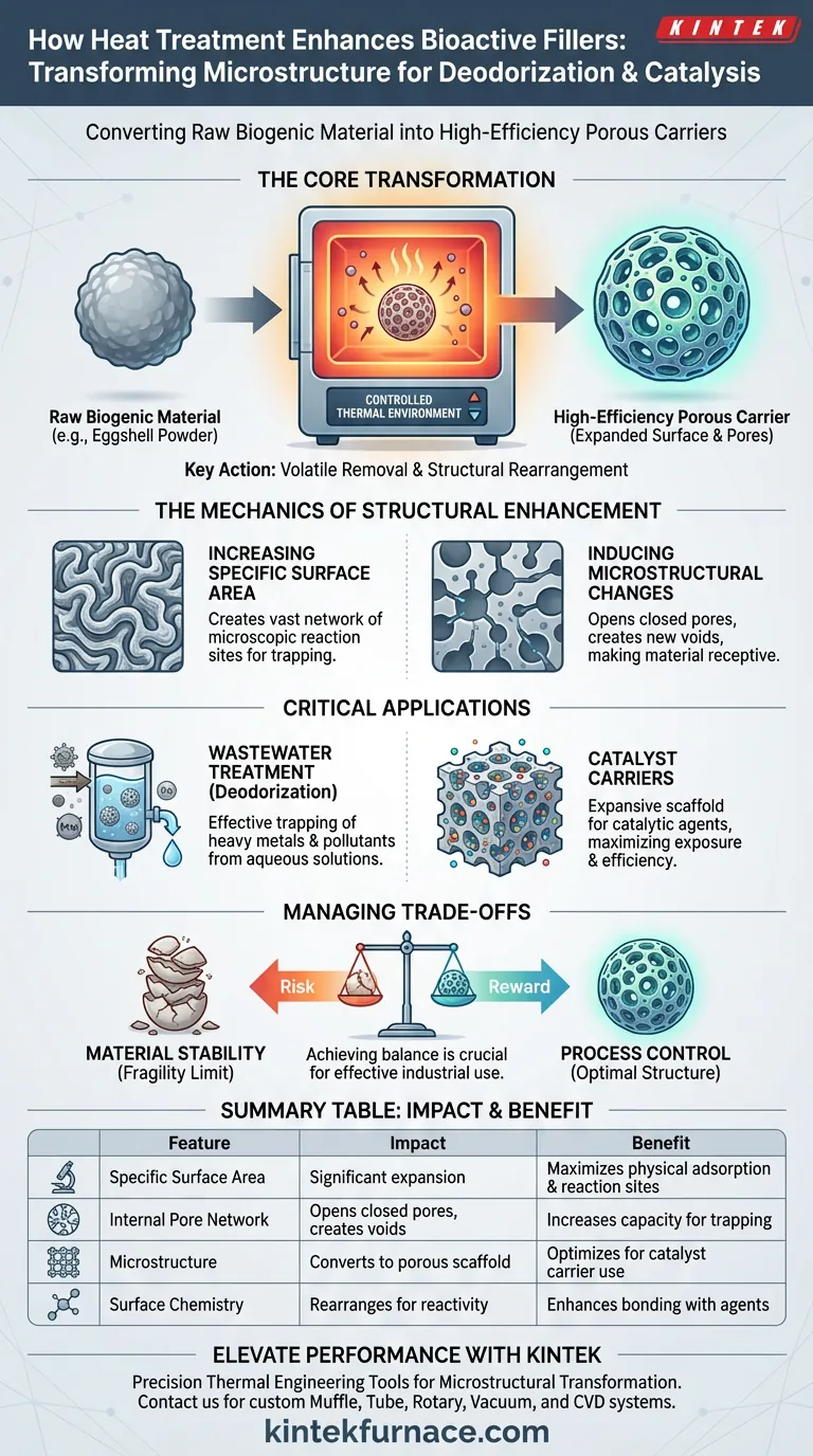 Wie verbessert Wärmebehandlungsanlagen die Poreneigenschaften von bioaktiven Füllstoffen? Entriegeln Sie Hochleistungs-Porosität Visuelle Anleitung