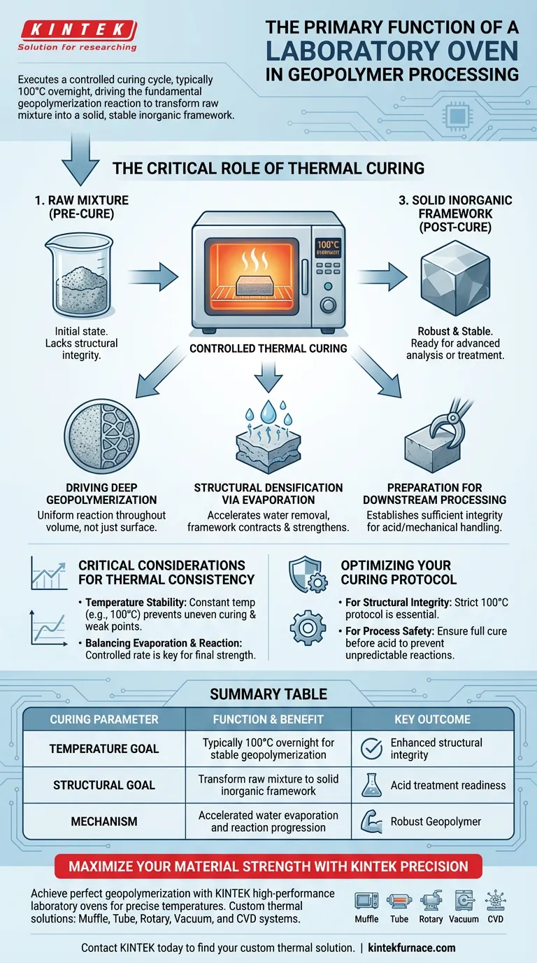 ジオポリマーサンプルの初期処理中に、実験用オーブンの主な機能は何ですか？専門家ガイド ビジュアルガイド