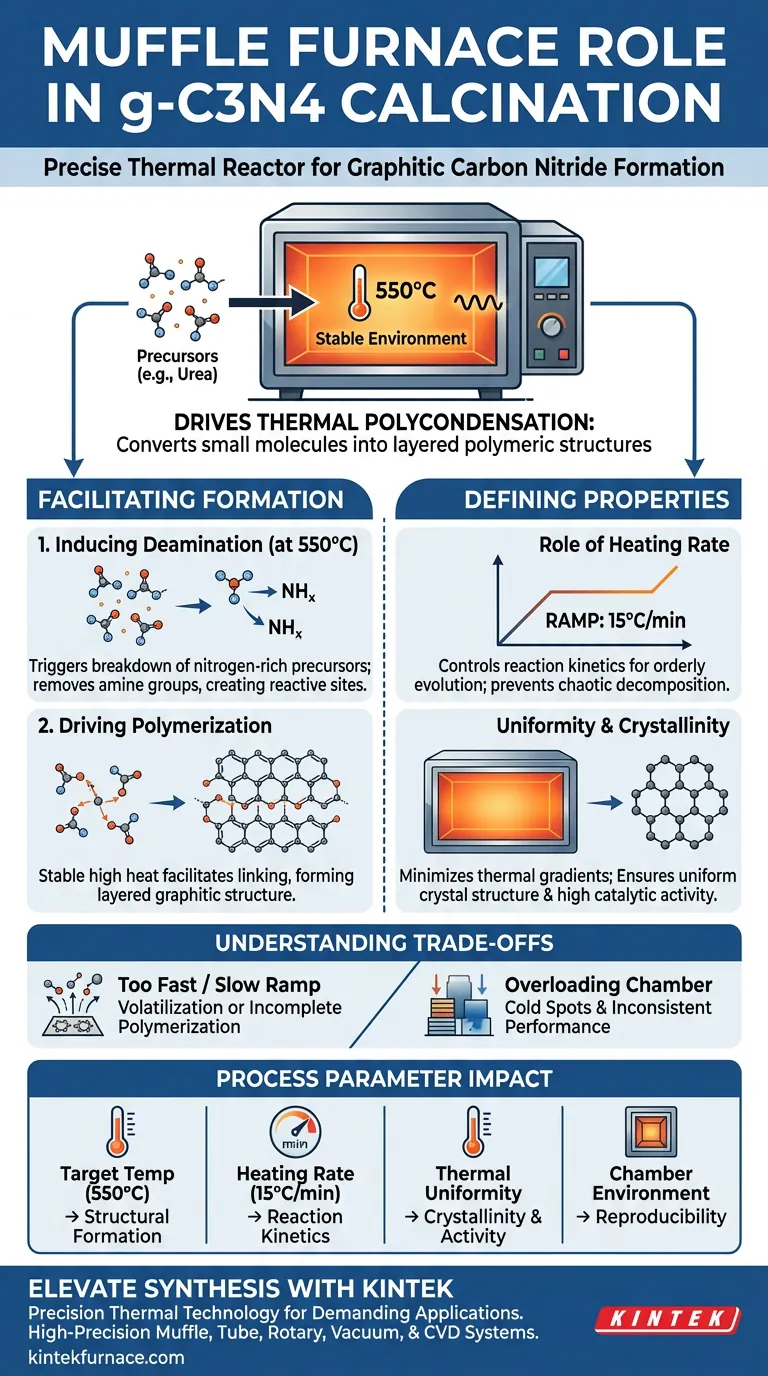 ¿Qué papel juega un horno mufla en la calcinación de g-C3N4? Polimerización Térmica de Precisión Maestra Guía Visual