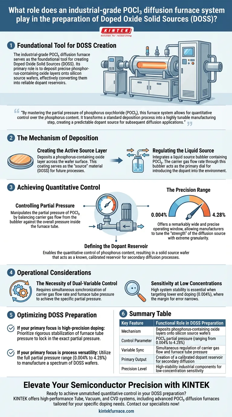 What role does an industrial-grade POCl3 diffusion furnace system play in DOSS? Master Quantitative Phosphorus Control Visual Guide