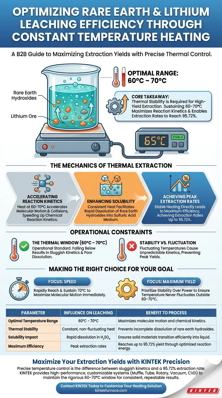 ¿Cómo influye un dispositivo de calentamiento a temperatura constante en la lixiviación de tierras raras? Aumente la eficiencia de extracción al 95,72% Guía Visual