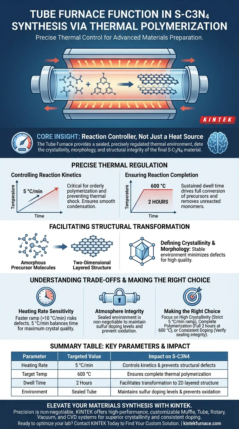 Qual é a função de um Forno Tubular na preparação de S-C3N4? Otimizar a Síntese de Carboneto de Nitrogênio Dopado com Enxofre Guia Visual