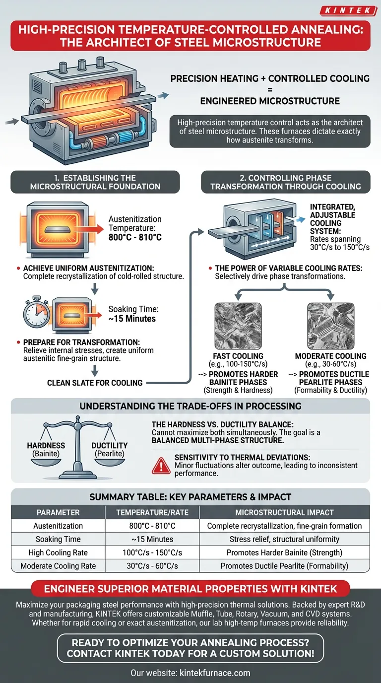 Wie beeinflusst ein hochpräziser, temperaturkontrollierter Glüh- und Vergütungsofen die Mikrostruktur von Verpackungsstahl? Visuelle Anleitung