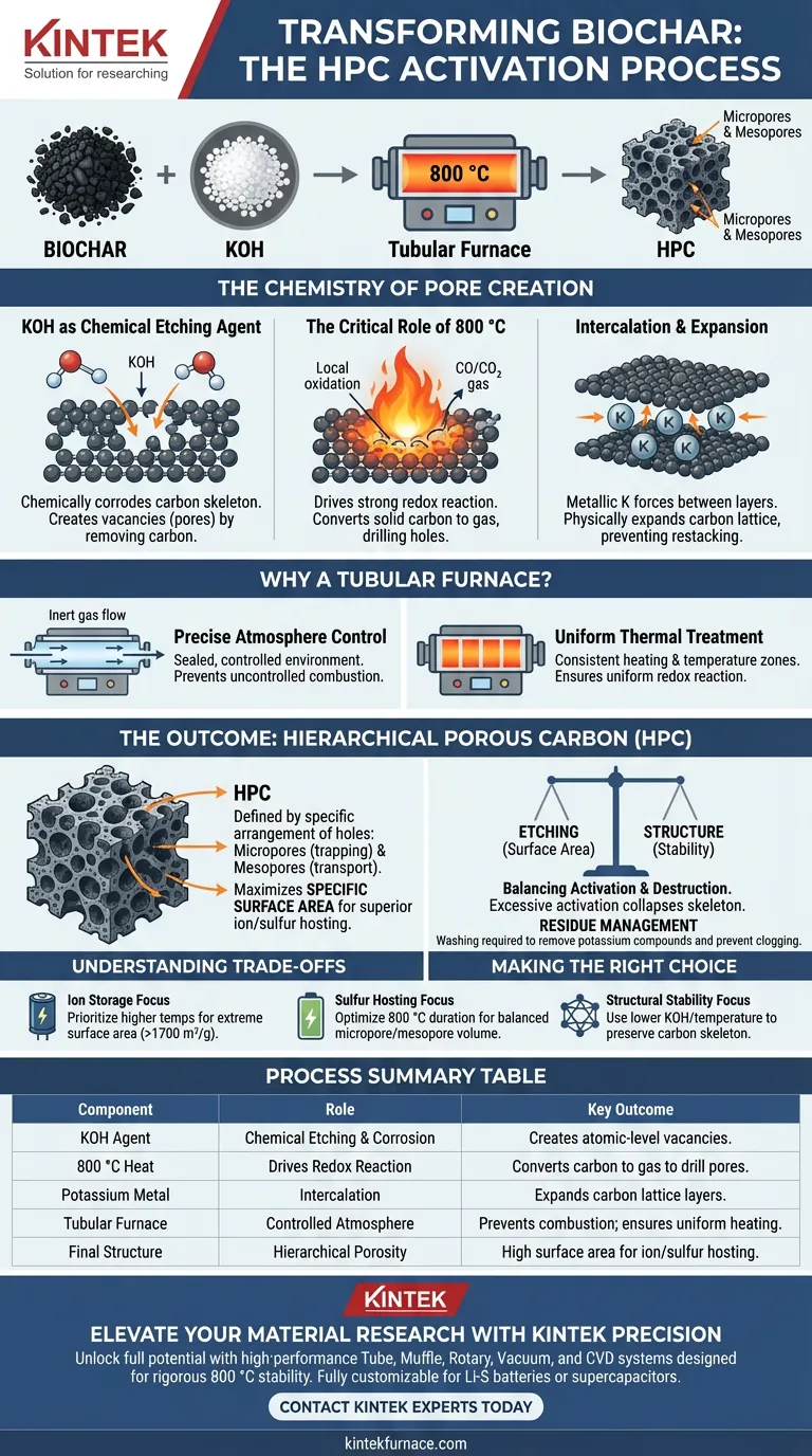 为什么将生物炭与 KOH 混合并在管式炉中于 800 °C 进行处理？解锁分级多孔碳的秘密 图解指南