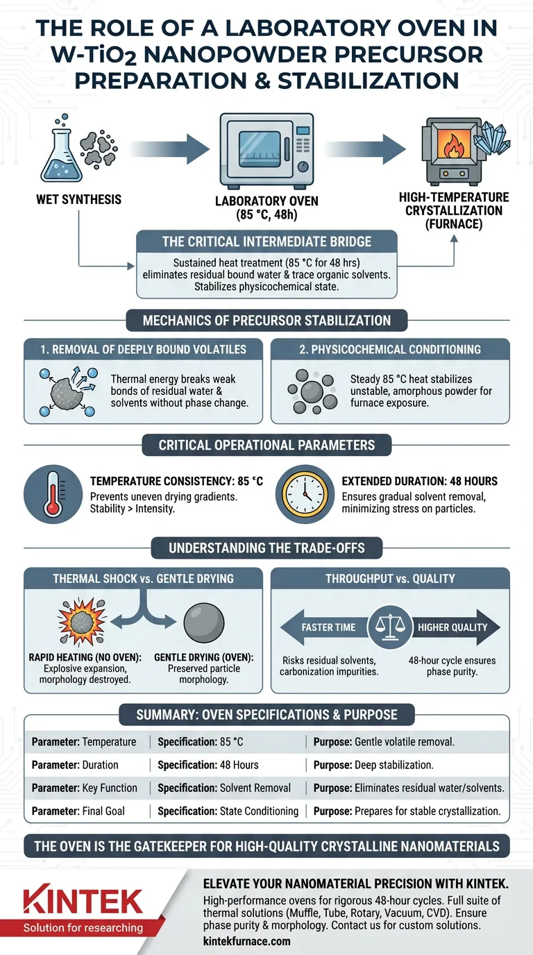 Quel rôle joue un four de laboratoire dans le TiO2 dopé au W ? Assurer la stabilité du précurseur pour des nanopoudres de haute pureté Guide Visuel