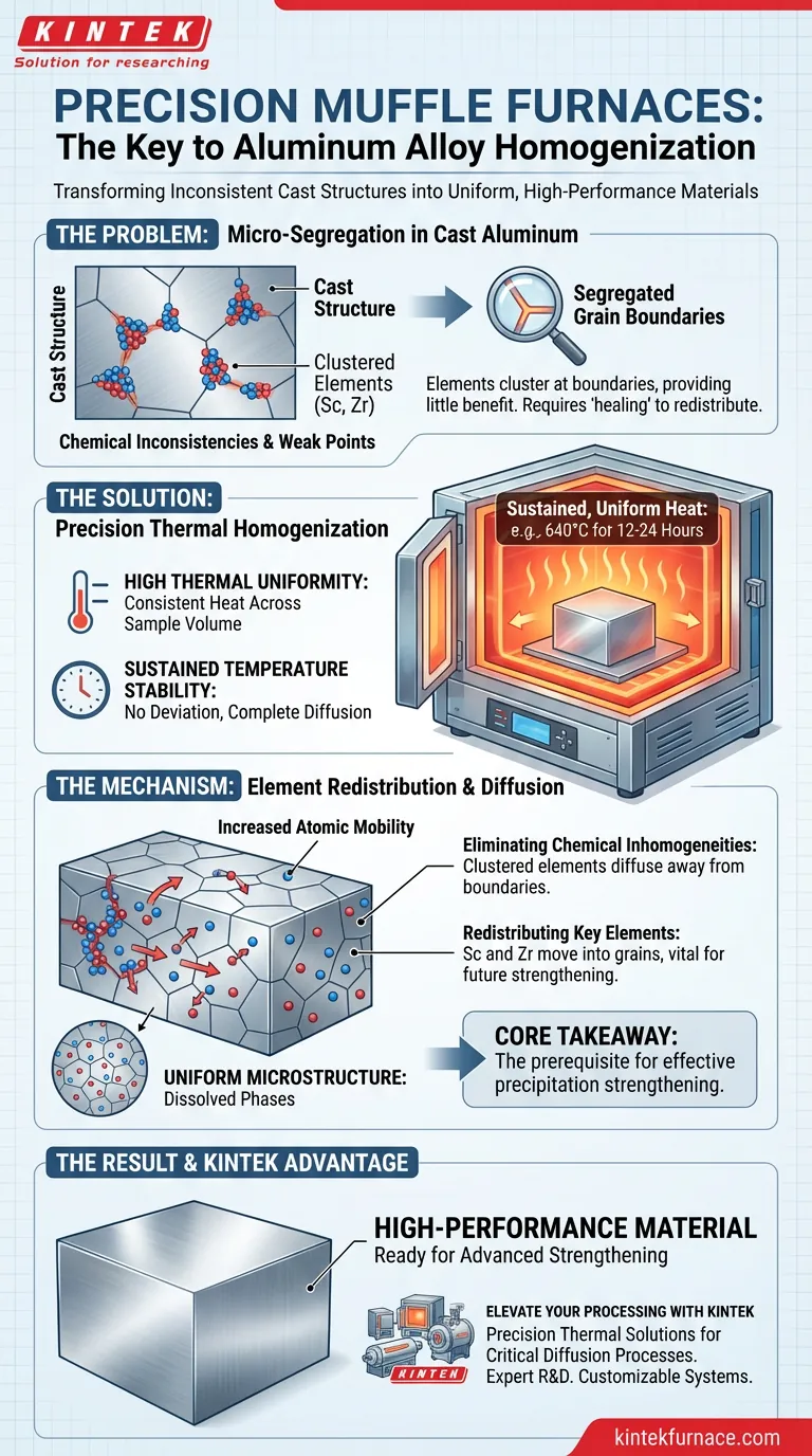 ¿Qué papel juega un horno mufla de precisión en el tratamiento de homogeneización de aleaciones de aluminio? | Guía Experta Guía Visual