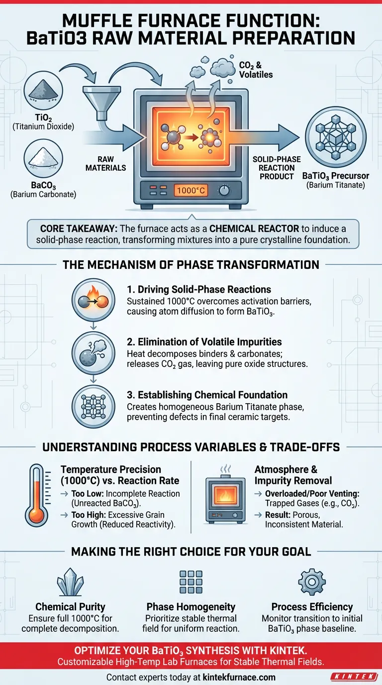 Qual é a função principal de um forno mufla para BaTiO3? Domine a Calcinação em Alta Temperatura para Síntese de Cerâmica Guia Visual