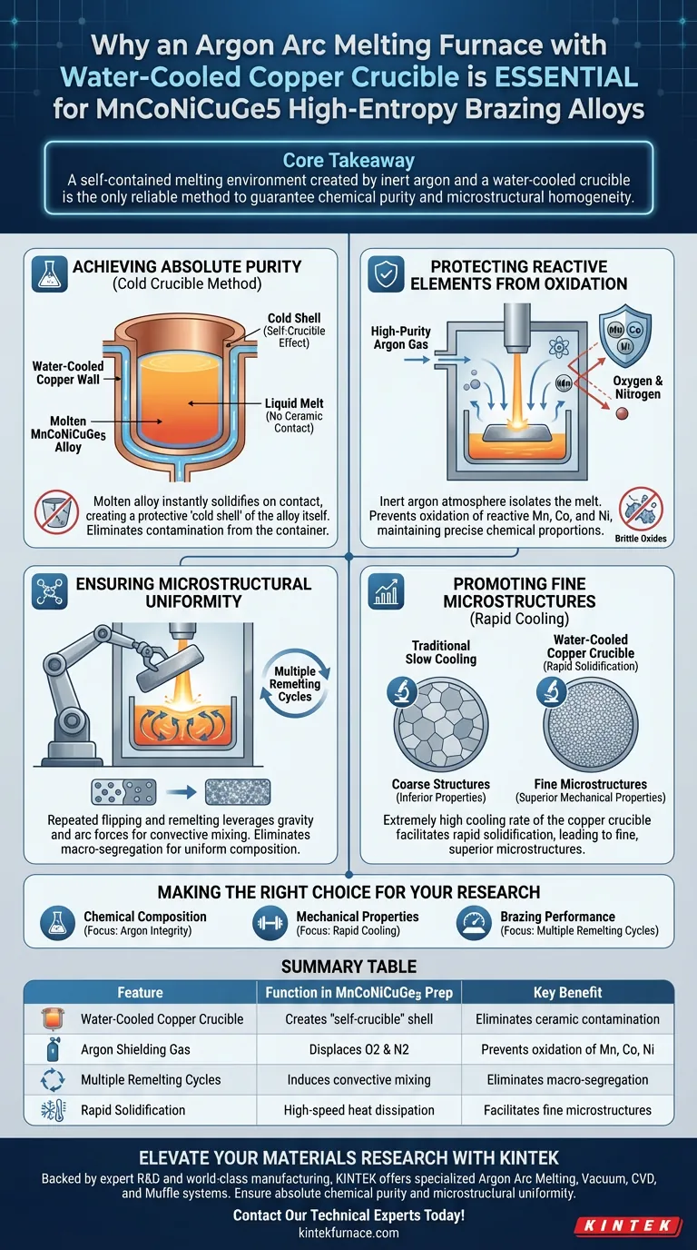 ¿Por qué utilizar un horno de fusión por arco de argón para aleaciones MnCoNiCuGe5? Garantizar la pureza en la soldadura fuerte de alta entropía Guía Visual