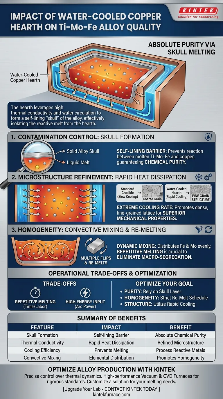 ¿Qué impacto tiene una solera de cobre refrigerada por agua en la calidad de las aleaciones de Ti–Mo–Fe? Mejora la pureza y la microestructura Guía Visual
