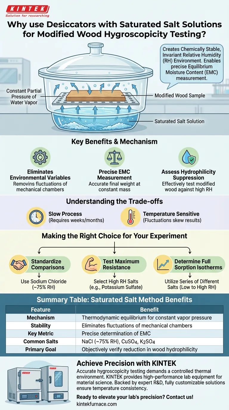 在评估改性木材的吸湿性时，为什么使用含有饱和盐溶液的干燥器？ 图解指南