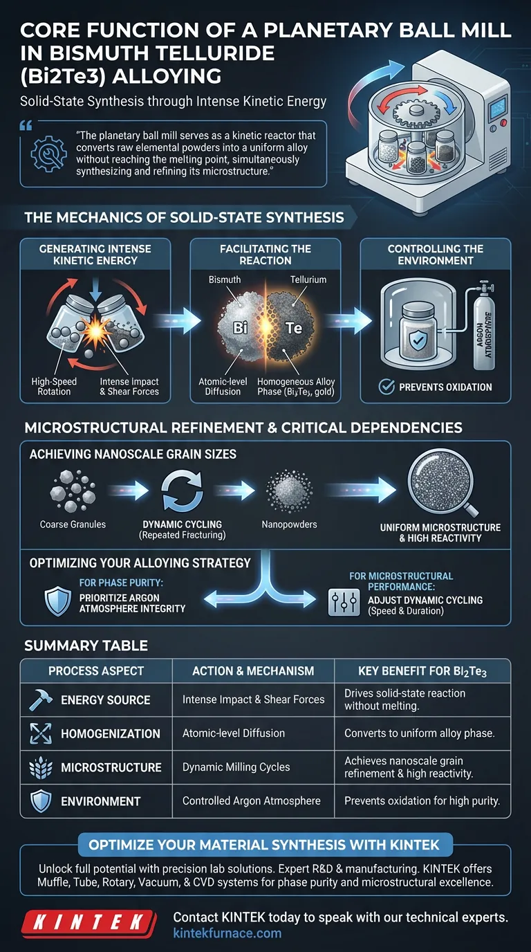 行星式球磨机在 Bi2Te3 合金化中的核心功能是什么？驱动固相反应和纳米级精炼 图解指南